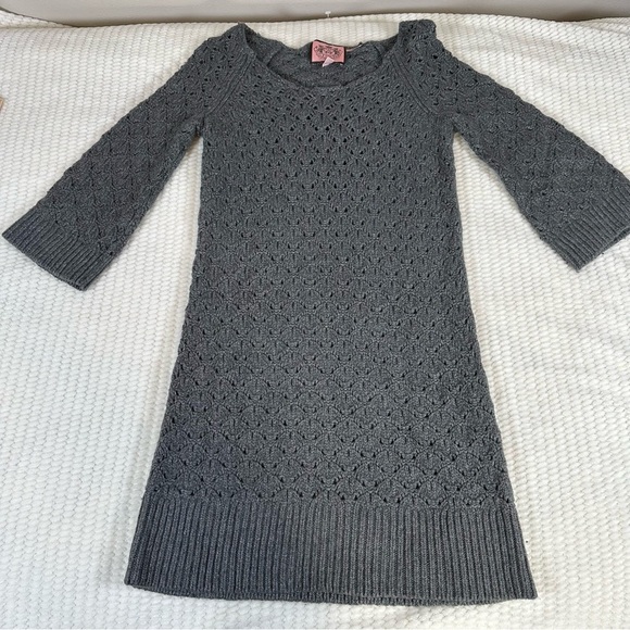 Juicy Couture Womens Small 3/4 Sleeve Crochet Dress Gray Fall Layered Tunic - Picture 1 of 10